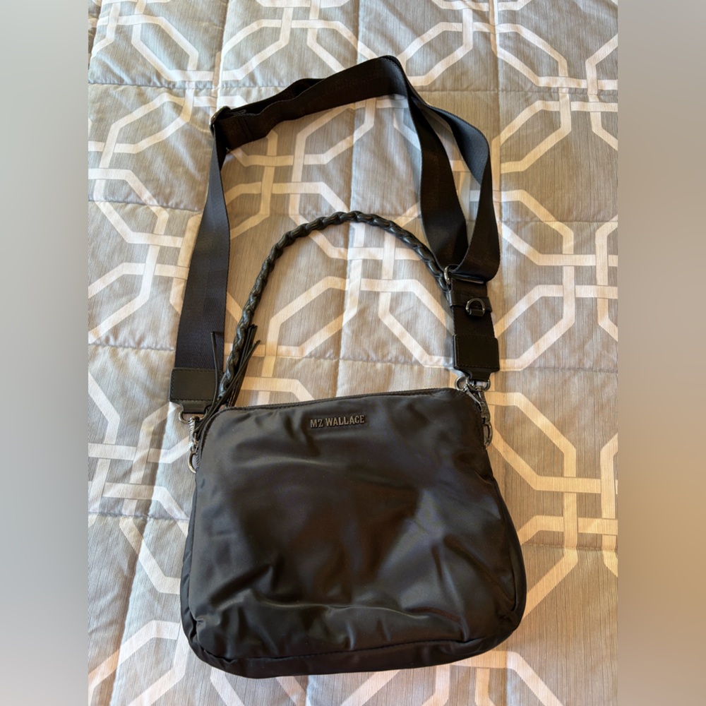 MZ Wallace Black Nylon Crossbody Bag with Braided Handle